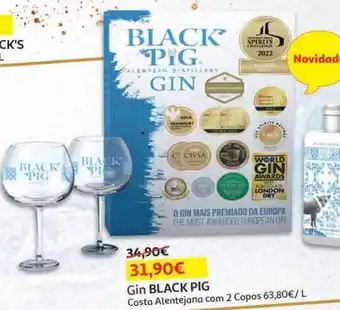 Auchan Gin black pig costa alentejana+2 copos 0.50l promoção