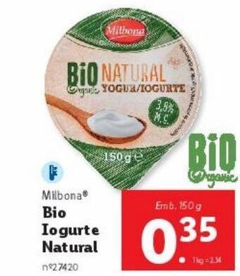 Lidl Iogurte natural milbona promoção