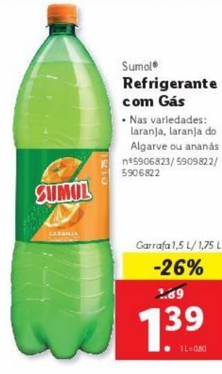 Lidl Refrigerante de laranja sumol promoção