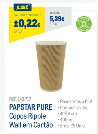 Makro Papstar Pure Copos RIpple Wall em Cartão 400ml promoção