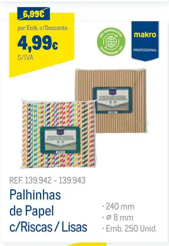 Makro Palhinhas de Papel c/Riscas/ Lisas 240mm promoção