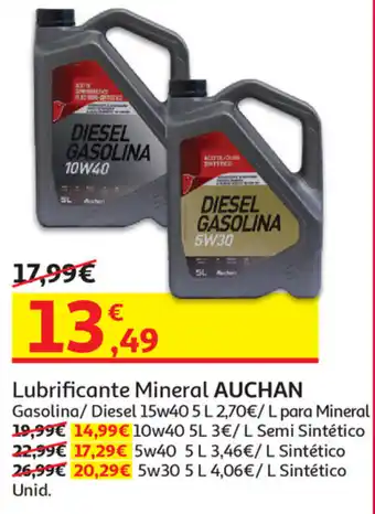Auchan Lubrificante Mineral Auchan 15W40 5L promoção