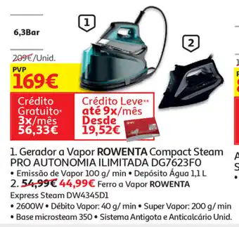 Auchan Gerador a Vapor Rowenta Compact Steam Pro Autonomia Ilitada DG7623FO promoção