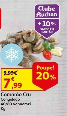 Camarão cru congelado 40/60 vannamei kg