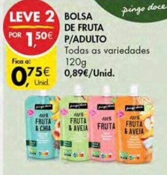 Pingo Doce Bolsa de Fruta p/ Adulto 120g promoção