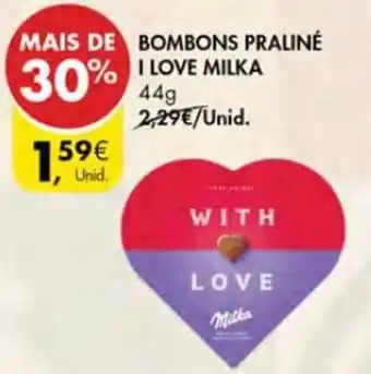 Pingo Doce Bombons Praline I Love Milka 44g promoção
