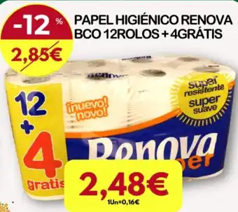 Papel Higiénico Renova BCO 12 rolos + Gratis