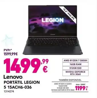 Radio Popular Lenovo Portatil Legion 5 15ACH6-036 promoção