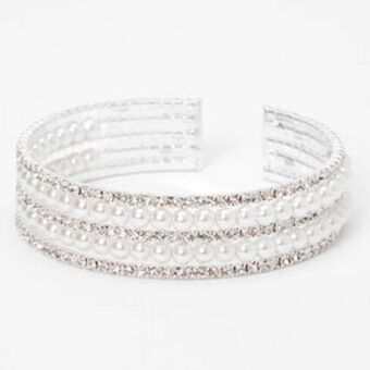 Claire's Silver rhinestone & pearl five-row cuff bracelet promoção