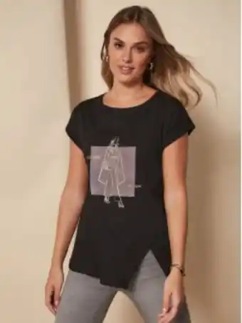 Venca T-shirt base assimétrica estampado à frente promoção