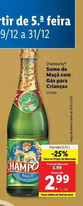 Lidl Sumo de maça com gas para crianças champomy promoção