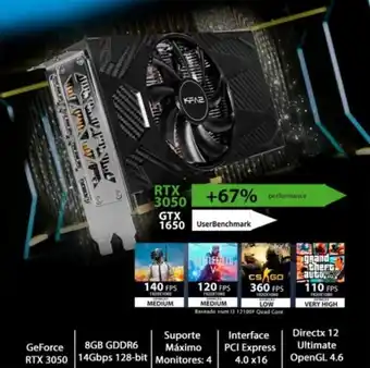 Chip7 Placa gráfica kfa2 geforce rtx 3050 1-click oc black 8gb gddr6 promoção