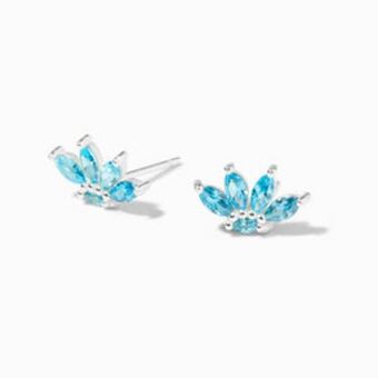 Claire's Sterling silver cubic zirconia aqua petal stud earrings promoção
