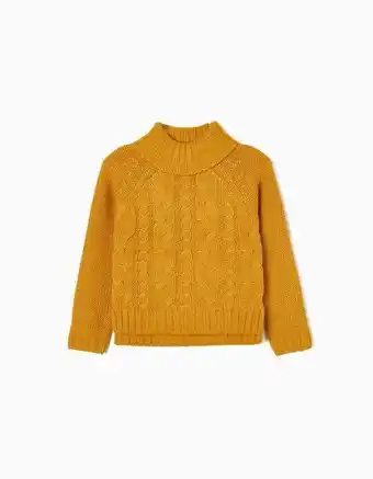 Camisola de malha entrançada para menina, amarelo