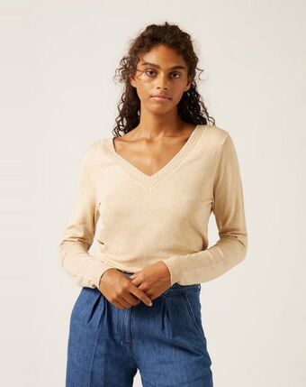 Naf Naf Jersey punto fino color beige promoção