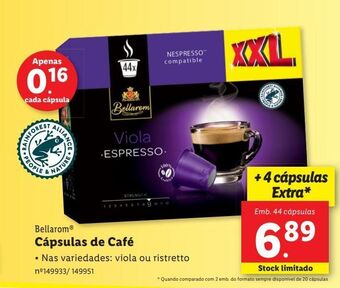 Lidl Cápsulas de café bellarom promoção