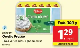 Lidl Creme de queijo milbona promoção