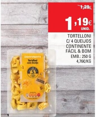 Continente Tortelloni C/ 4 Queijos Continente Fácil & Bom 250g promoção