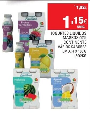 Continente Iogurte Líquido Magros 00% Continente 4x160g promoção