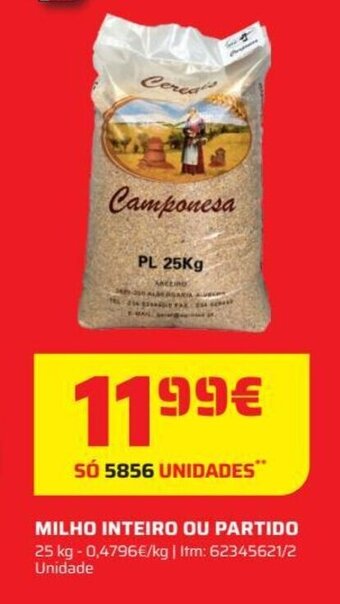 Bricomarché Milho inteiro ou Partido 25kg promoção