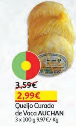 Auchan Queijo auchan curado de vaca 3x100 g promoção