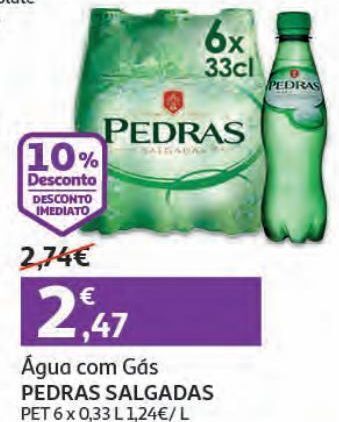 Auchan Agua c/gas pedras salgadas pet 6x0.33 l promoção
