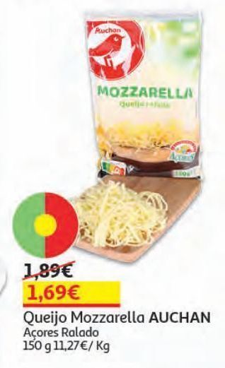 Auchan Queijo mozzarella auchan açores ralado 150g promoção