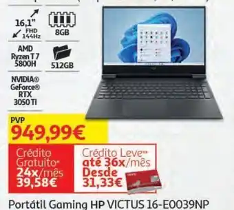 Auchan Portátil gaming hp victus 16-e0039np promoção