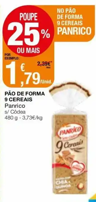 Intermarché Pão de Forma 9 Cereais Panrico 480g promoção