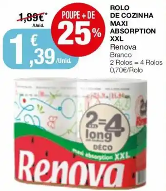 Intermarché Rolo de Cozinha Maxi Absorption XXL Renova 2 Rolos=4 Rolos promoção