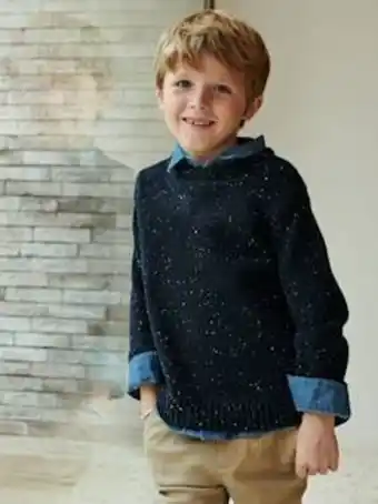 Vertbaudet Camisola em malha mesclada, para menino - azul escuro... promoção