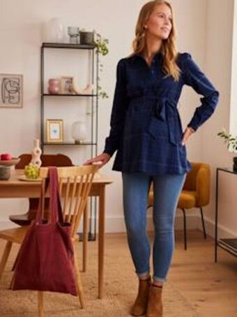 Vertbaudet Blusa aos quadrados, especial gravidez e amamentação - azul... promoção
