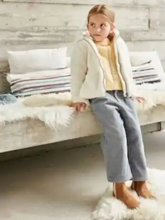 Vertbaudet Casaco com capuz, em sherpa, para menina - branco claro liso promoção