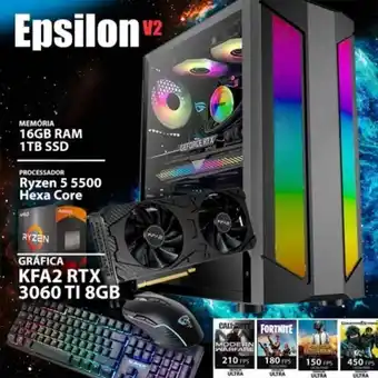 Chip7 Computador gaming - amd ryzen 5 5500 / rtx 3060 ti 8gb / 16gb ram / 1tb ssd - chip7 epsilon v2 promoção