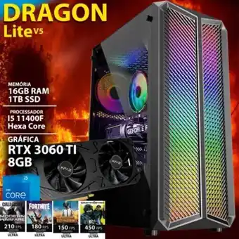 Computador gaming - i5 11400f / rtx 3060 ti 8gb / 16gb ram / 1tb ssd - chip7 dragon series lite v5