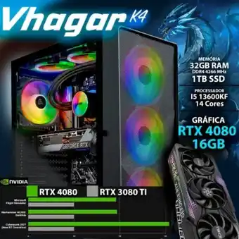 Chip7 Computador gaming - i5 13600kf / rtx 4080 16gb / 32gb ram / 1tb ssd - chip7 vhagar k4 promoção