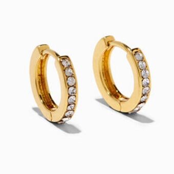 Claire's 18k gold plated 10mm embellished huggie hoop earrings promoção