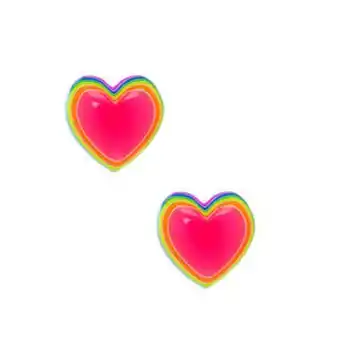 Claire's Sterling silver neon rainbow heart stud earrings promoção