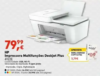 Worten HP Impressora Multifunções Deskjet Plus 4122E promoção
