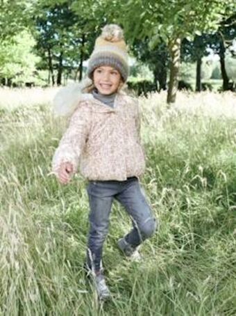 Vertbaudet Blusão curto com capuz, estampado às flores, para menina -... promoção