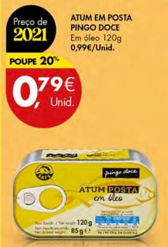 Pingo Doce Atum em Posta Pingo Doce 120g promoção