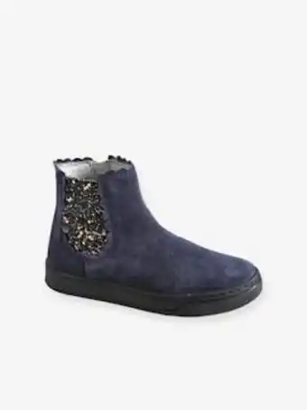 Vertbaudet Botas com elástico e fecho, para menina - azul escuro liso promoção