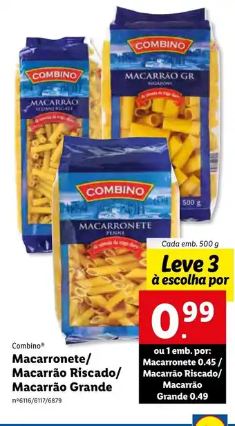 Lidl Macarronete/ Macarrão Riscado/ Macarrão Grande 500g promoção