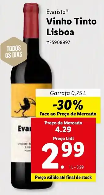 Lidl Evaristo Vinho TInto Lisboa 0,75L promoção