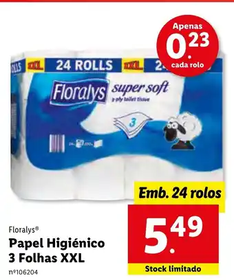 Lidl Floralys Higiénico 3 Folhas XXL 24 Rolos promoção