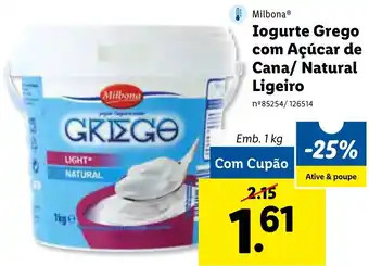 Lidl Milbona Iogurte Grego com Açúcar de Cana/ Natural Ligeiro 1kg promoção