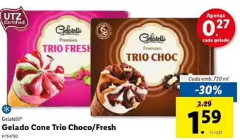 Lidl Gelatelli Gelado Cone Trio Choco/Fresh 720ml promoção