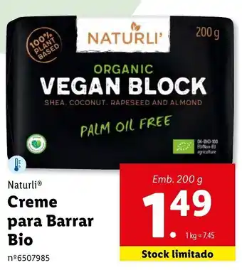 Lidl Naturli Creme para Barrar Bio 200g promoção