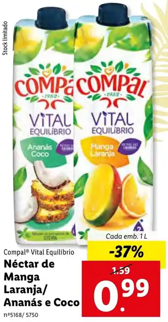 Lidl Néctar de Manga Laranja/ Ananás e Coco 1L promoção