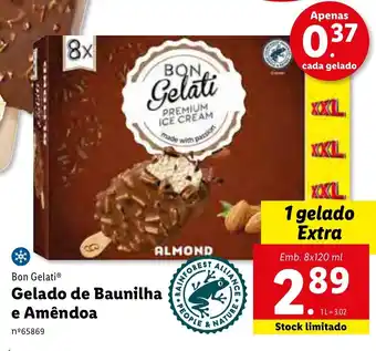 Lidl Bon Gelati Gelado de Baunilha e Amêndoa 8x120ml promoção